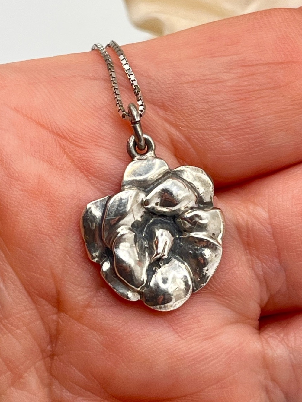 Art Nouveau Sterling Silver Floral Pendant Necklace